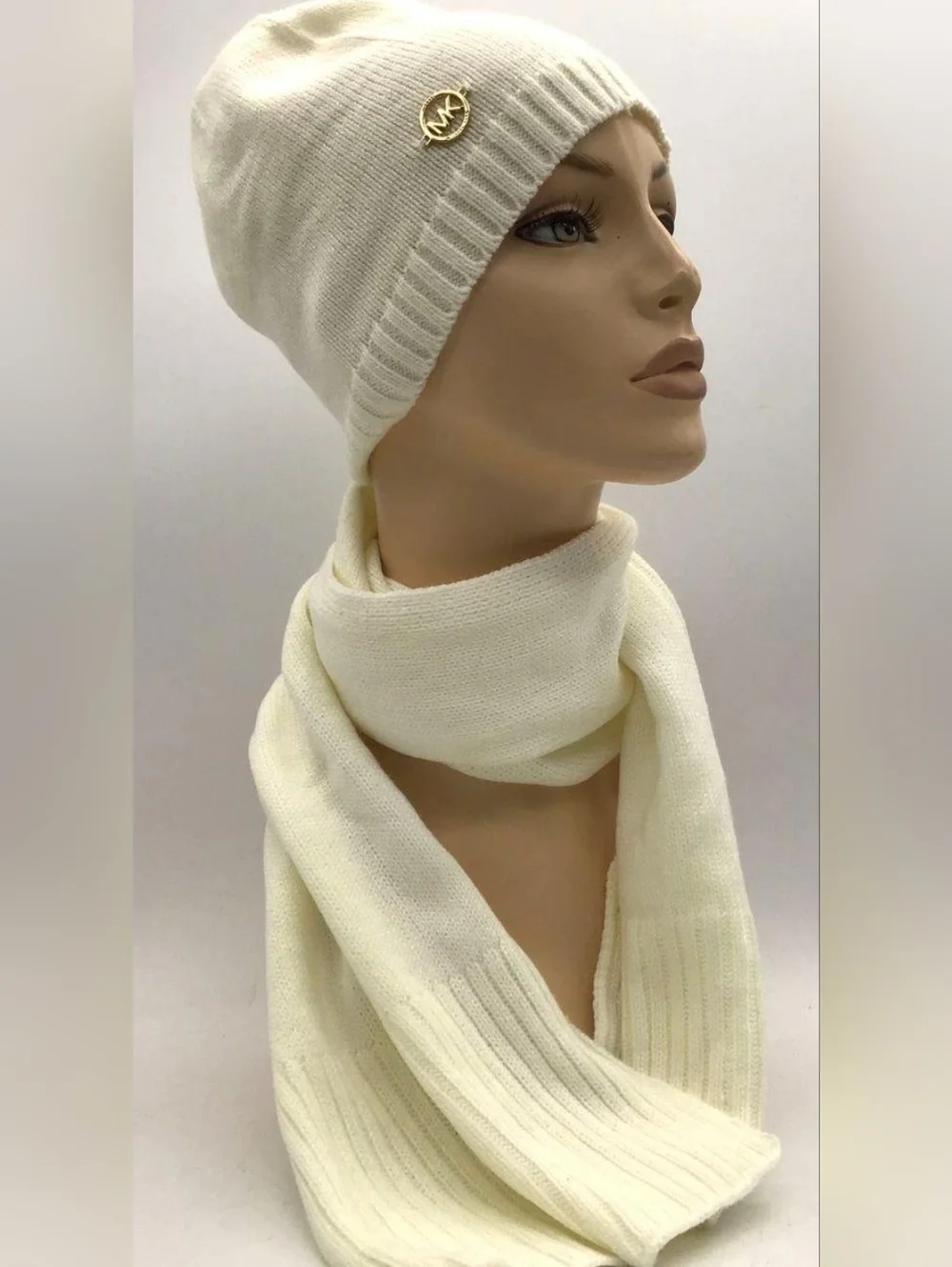 Michael Kors Classic RIB Scarf and Hat Bellyband 2 Piece Set NEW